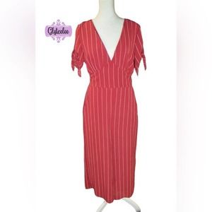 LULUS Rust Striped Wide-Leg‎ Tie Sleeve Romper Women’s Size M